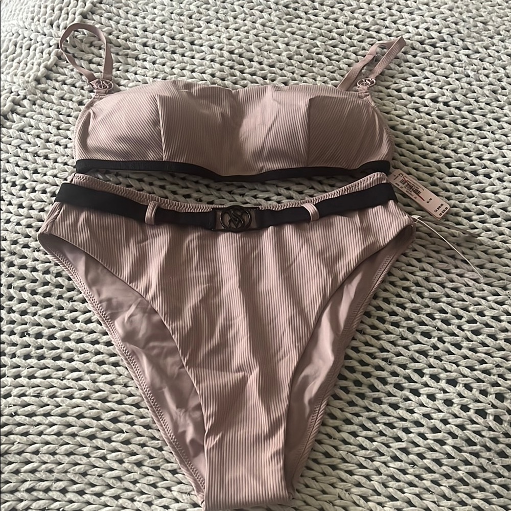 Pink Ribbed Bikini Set